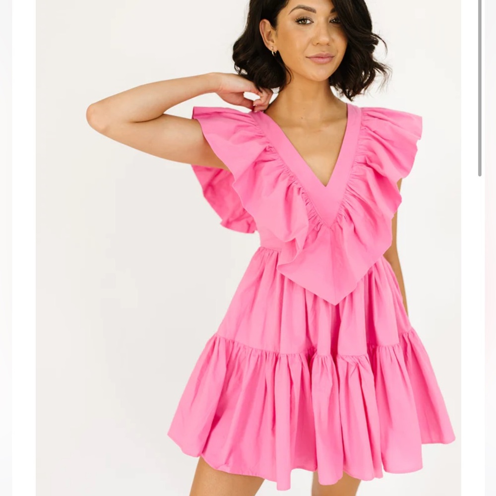MOLLY RUFFLE MINI DRESS shop Zoco new Barbie pink